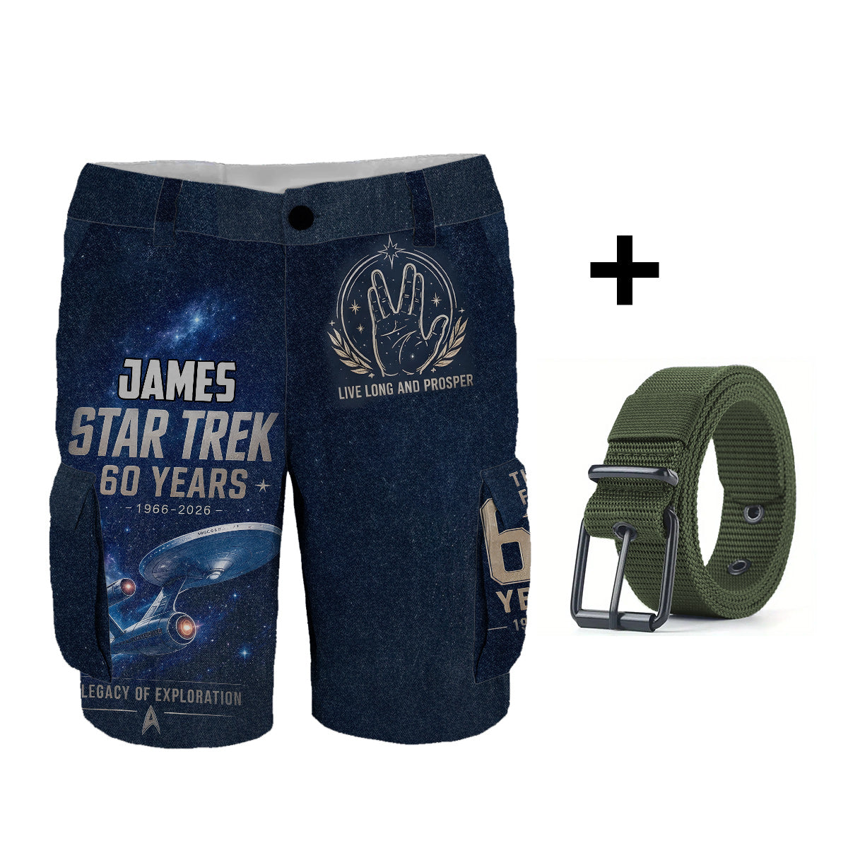 Star Movie Fans Gift, 60th Anniversary - Personalized Star Fleet Cargo Shorts With Belt