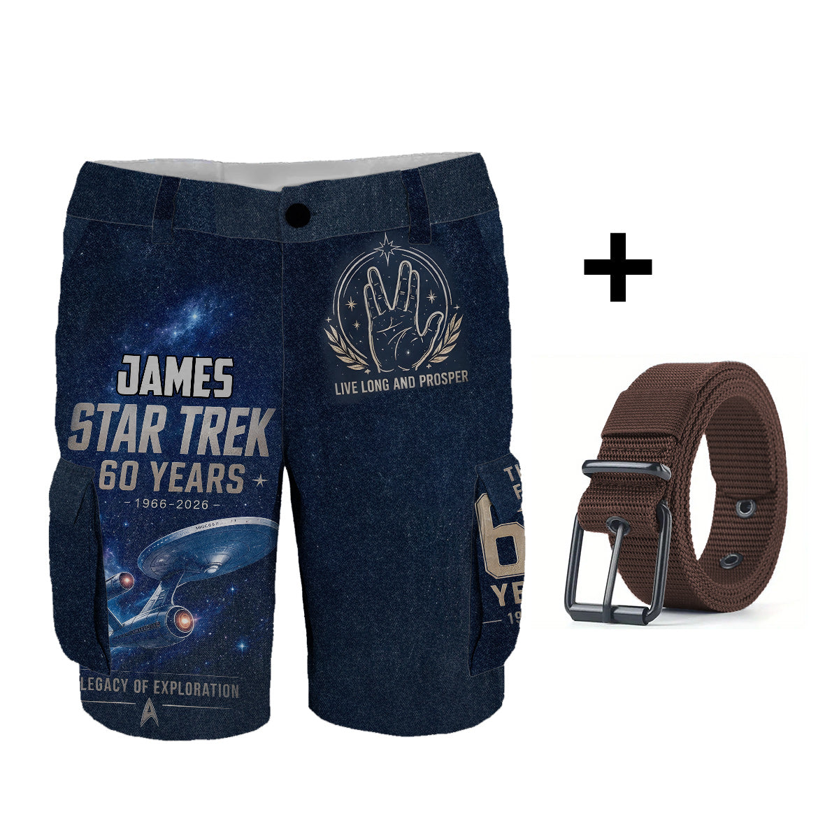 Star Movie Fans Gift, 60th Anniversary - Personalized Star Fleet Cargo Shorts With Belt