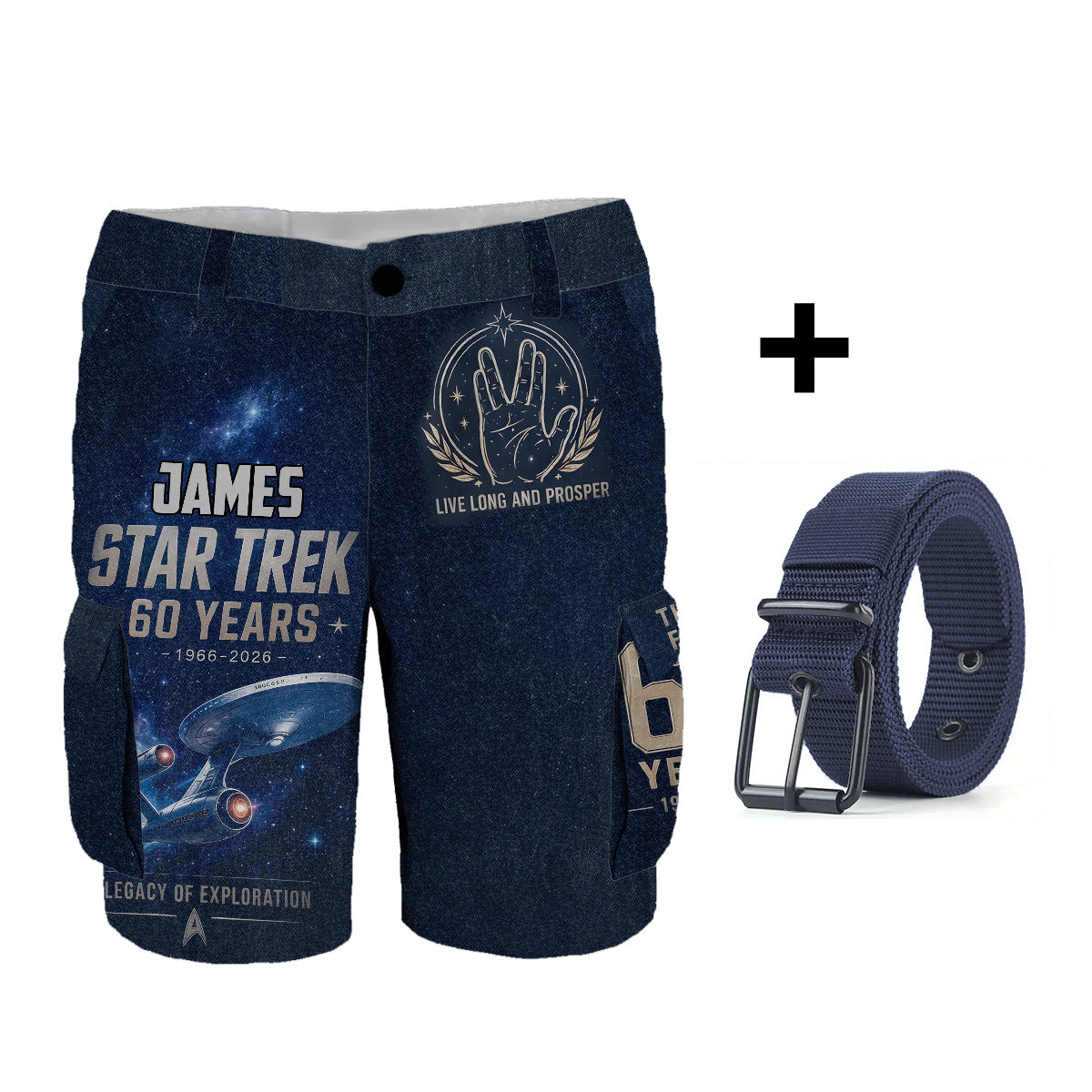 Star Movie Fans Gift, 60th Anniversary - Personalized Star Fleet Cargo Shorts With Belt