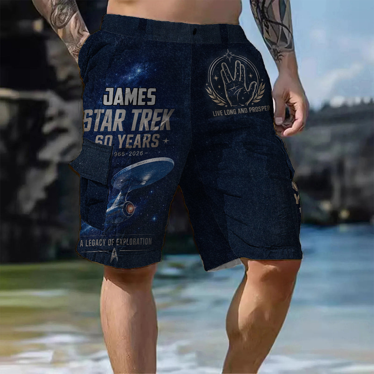 Star Movie Fans Gift, 60th Anniversary - Personalized Star Fleet Cargo Shorts With Belt