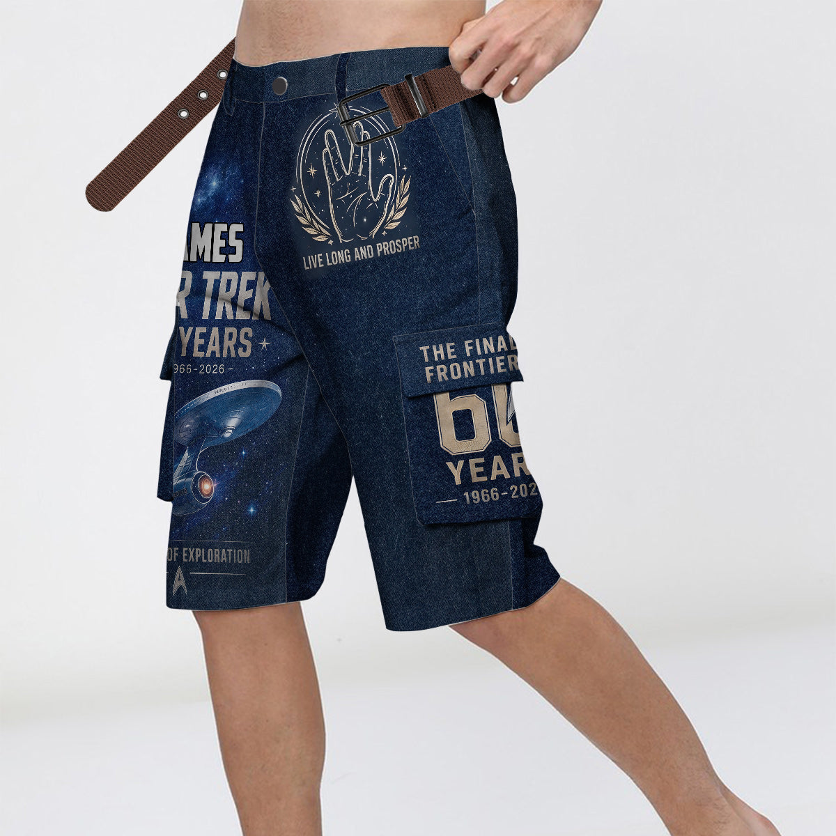 Star Movie Fans Gift, 60th Anniversary - Personalized Star Fleet Cargo Shorts With Belt