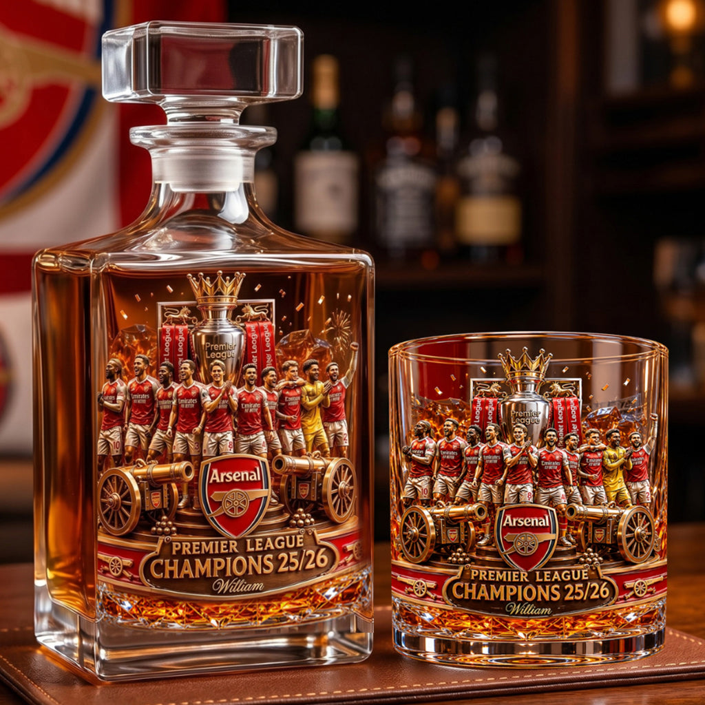 Premier League Champions 2526 - Personalized Soccer Whiskey Decanter Set