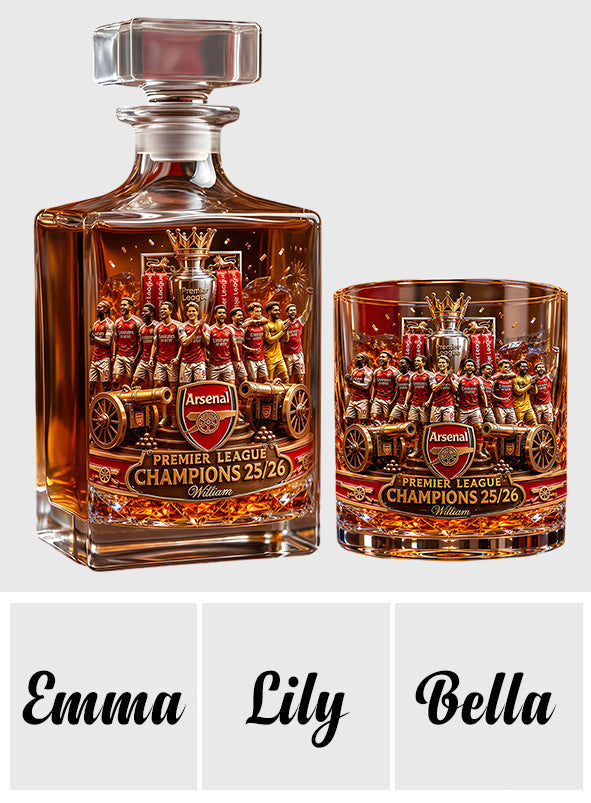 Premier League Champions 2526 - Personalized Soccer Whiskey Decanter Set