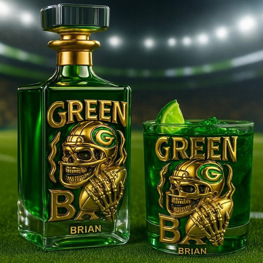Green Bay Football Team - Personalized American Football Whiskey Decanter Set