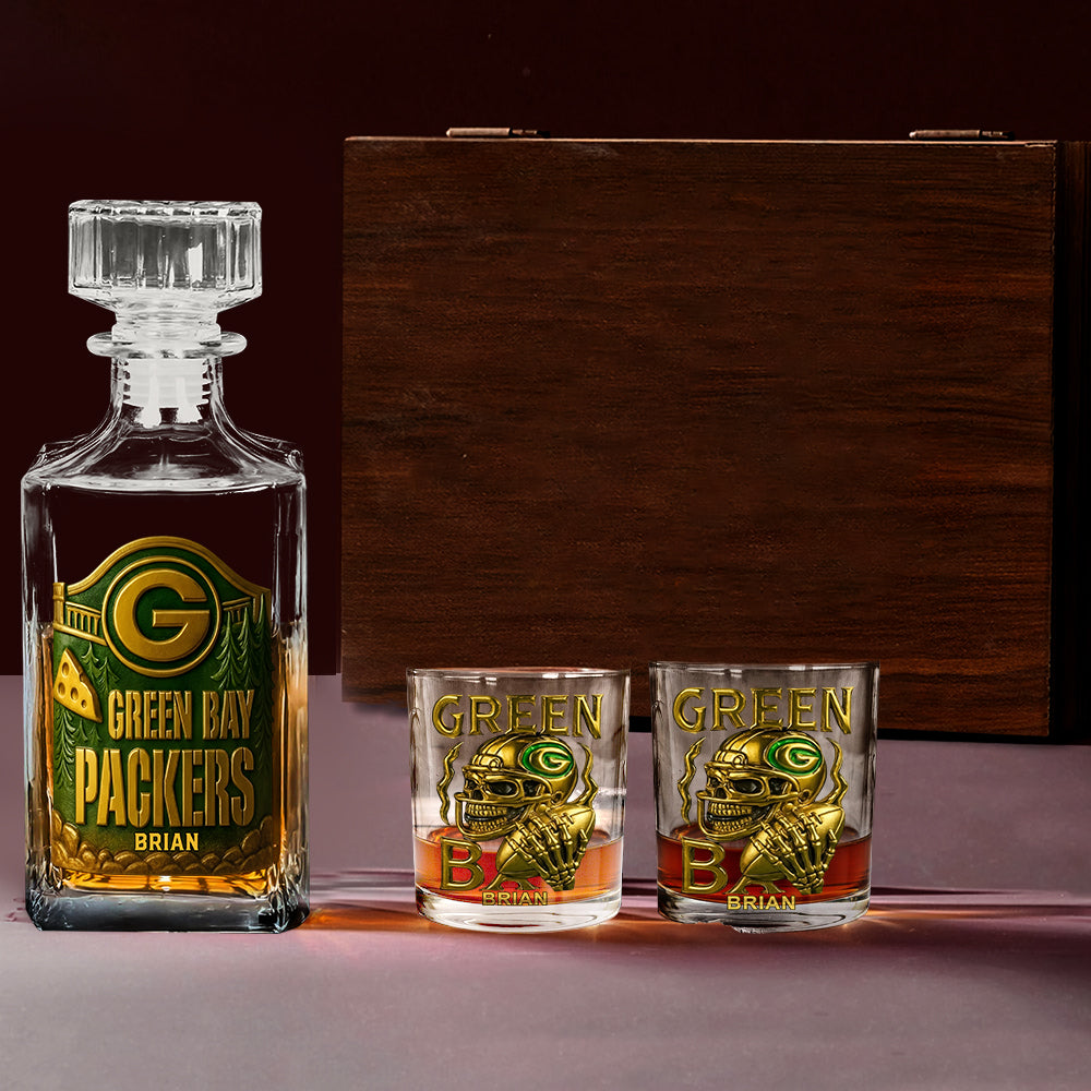 Green Bay Football Team - Personalized American Football Whiskey Decanter Set