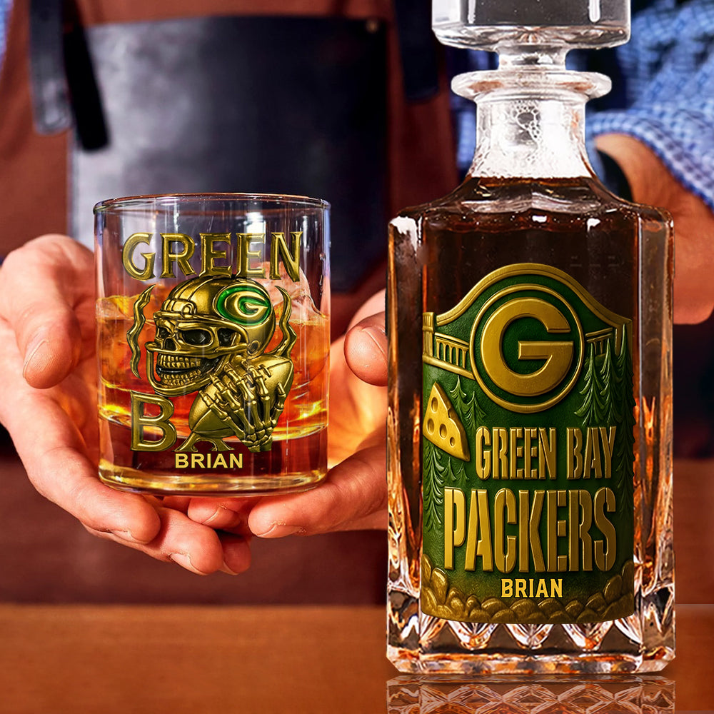 Green Bay Football Team - Personalized American Football Whiskey Decanter Set