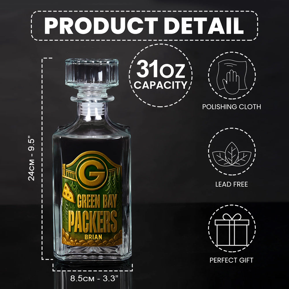 Green Bay Football Team - Personalized American Football Whiskey Decanter Set