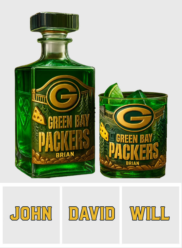 Green Bay Football Team - Personalized American Football Whiskey Decanter Set