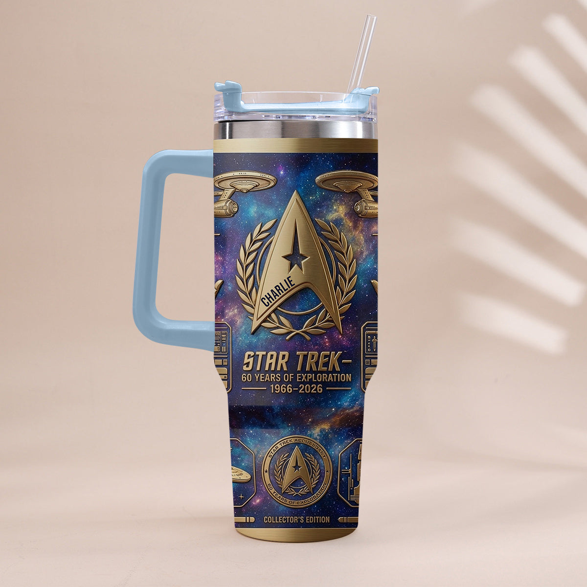 60 Years Of Exploration - Personalized Star Fleet Tumbler With Handle
