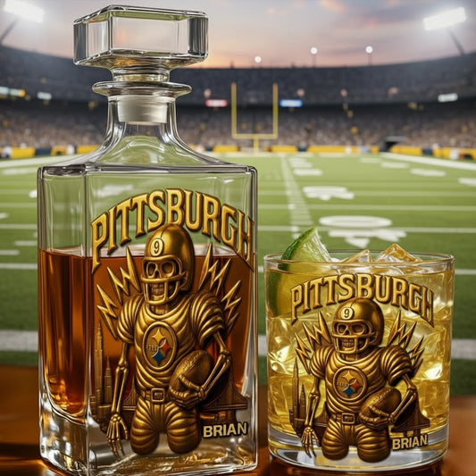 Pittsburgh FootBall Team - Personalized American Football Whiskey Decanter Set