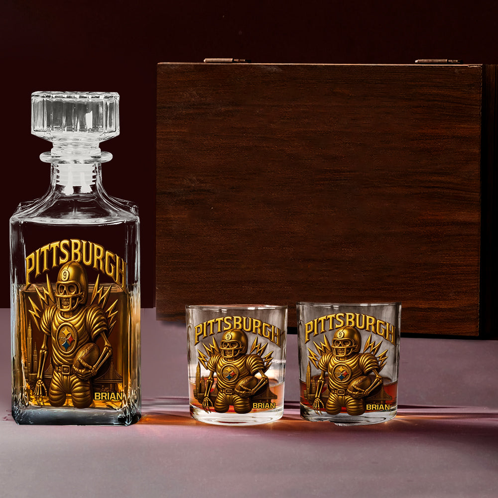 Pittsburgh FootBall Team - Personalized American Football Whiskey Decanter Set