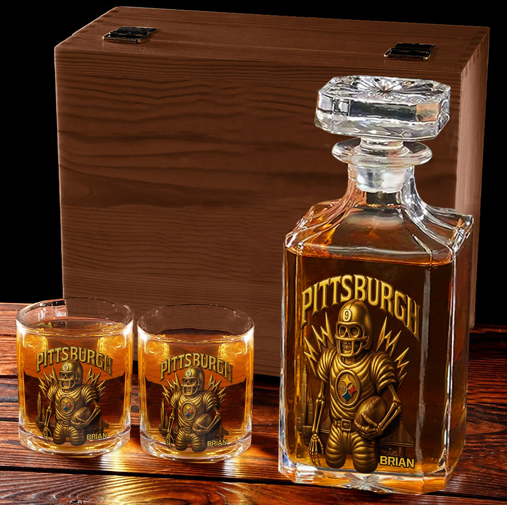 Pittsburgh FootBall Team - Personalized American Football Whiskey Decanter Set