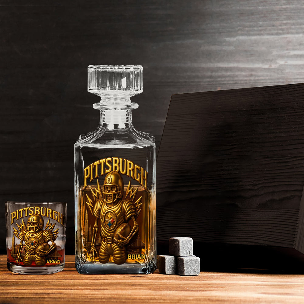 Pittsburgh FootBall Team - Personalized American Football Whiskey Decanter Set